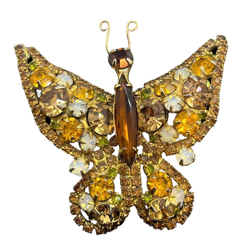 Vintage Juliana Delizza & Elster D&E Yellow Amber Gold Butterfly Brooch Pin